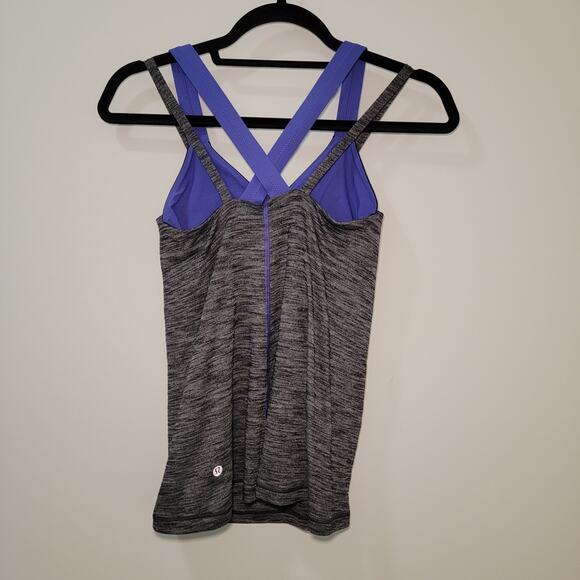 Lululemon Run For Gold Bra‎ Tank Top Gray/Purple Strappy Criss Cross Size 4 - Picture 2 of 6